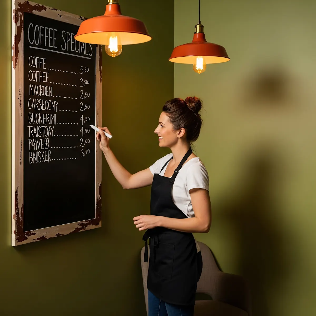 Professional waitress writing an order in a restaurant